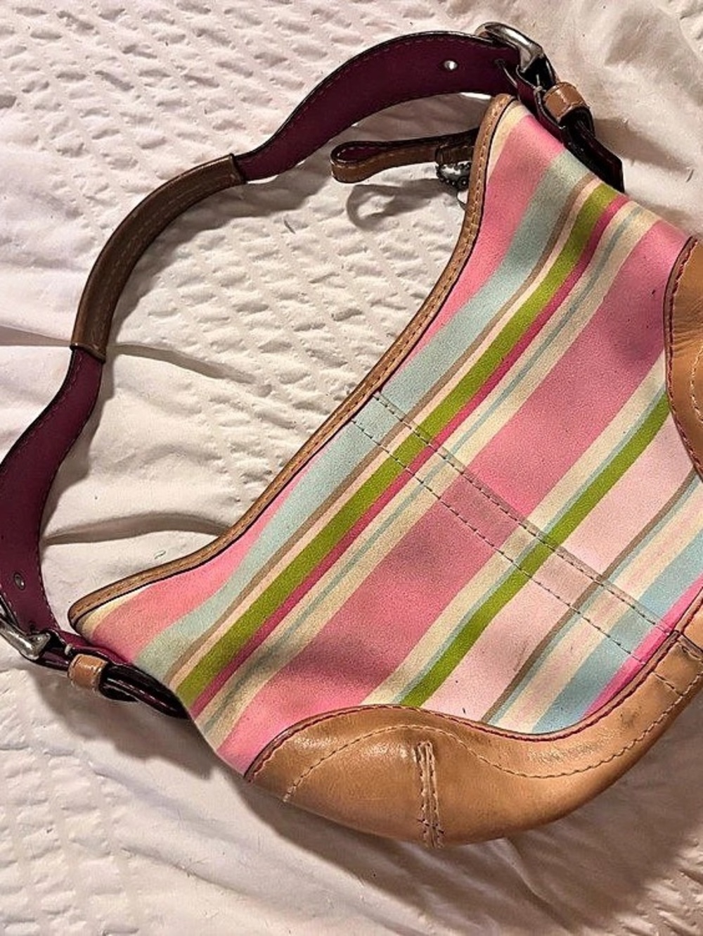 Coach Soho Hampton Pastel Stripe Mini Hobo Bag Pink & Brown